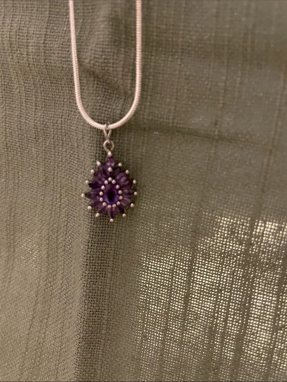 17” Sterling Silver Necklace with tear drop Amethyst pendant. - Picture 5 of 5